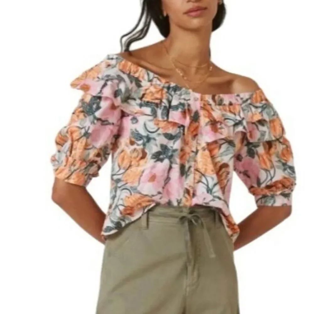 Anthropologie X Cecilia Patterson Floral Print Ruffle Top| Pink in XS